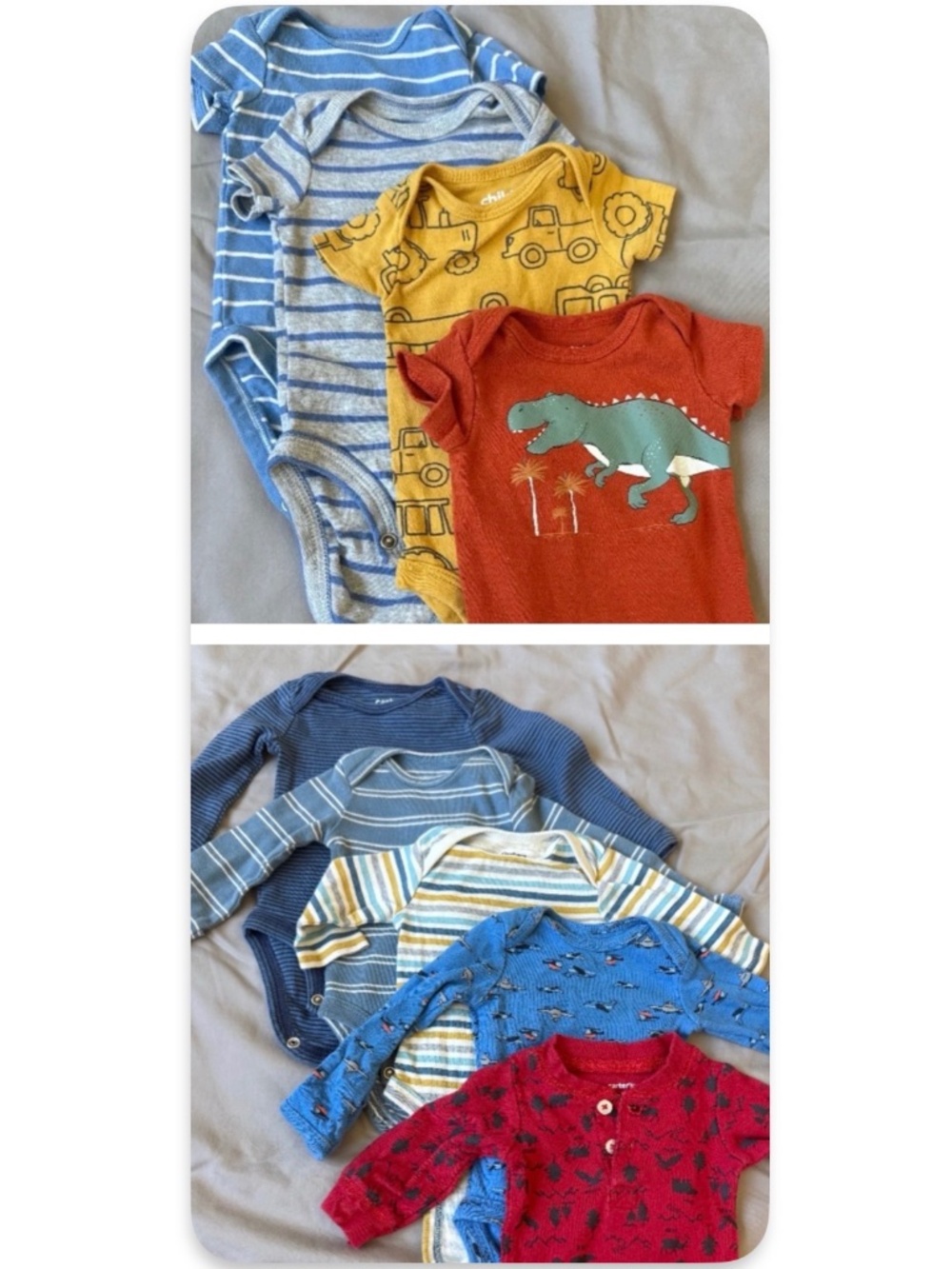 Newborn Boy’s Carter’s and Gerber Bodysuit Bundle-sleeved and Long Sleeved